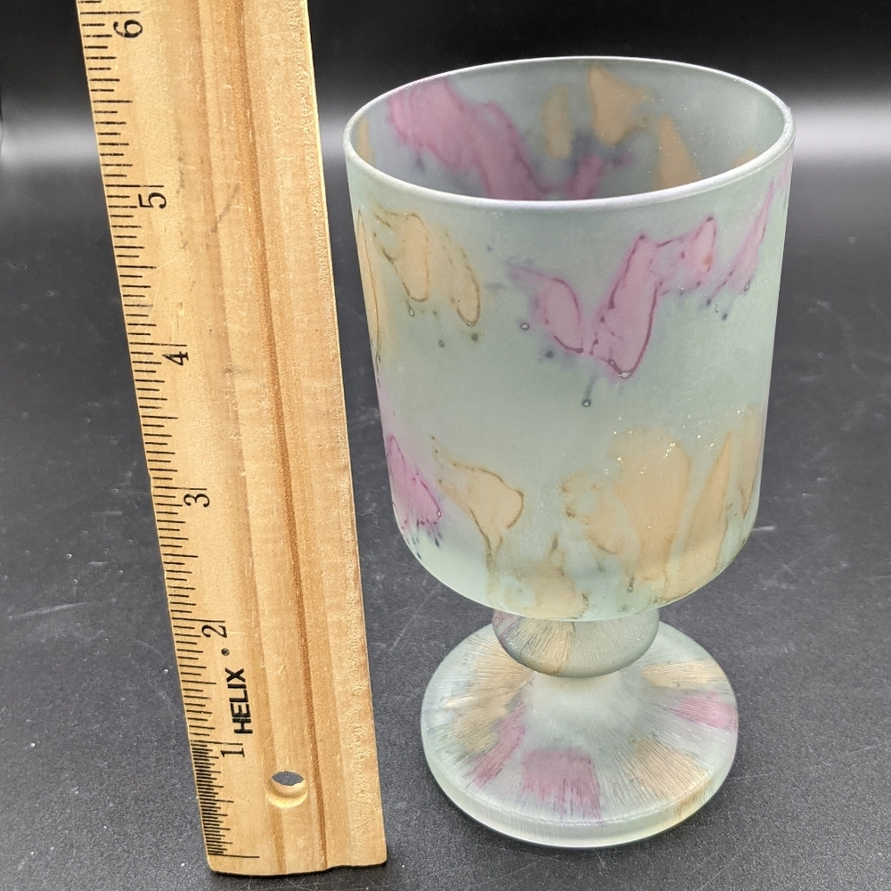 Watercolor Satin Glass Goblets Set From Israel - Picture 8 of 10